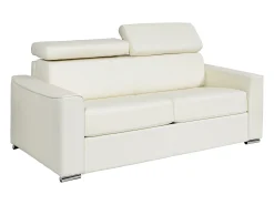 Hot Vente-unique Sofá 3 lugares convertível abertura rápida pele branca, cama 140 cm e colchão 14 cm VIZIR Branco