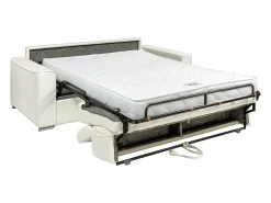 Hot Vente-unique Sofá 3 lugares convertível abertura rápida pele branca, cama 140 cm e colchão 14 cm VIZIR Branco
