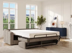 Sofá|Vente-unique Sofá 3 lugares convertível abertura rápida tecido ripas largas 140 cm Colchão 22 cm DARIELO Taupe