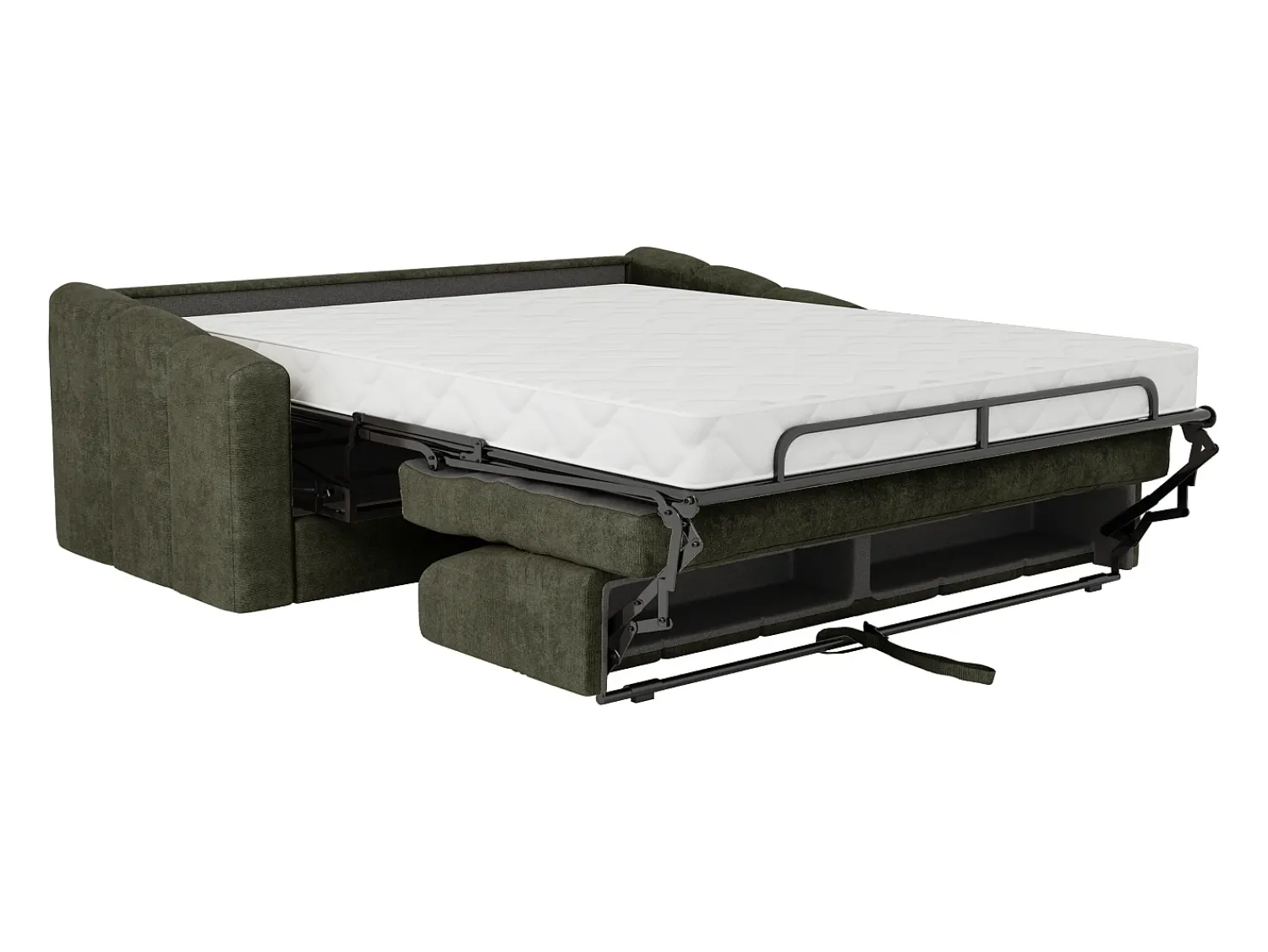 Sofá*Vente-unique Sofá 4 lugares convertível abertura rápida tecido texturizado verde 160 cm Colchão 18 cm DARIELO Caqui