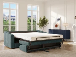 Hot Vente-unique Sofá 4 lugares convertível abertura rápida tecido texturizado azul pato 160 cm Colchão 14 cm DARIELO Azul esverdeado