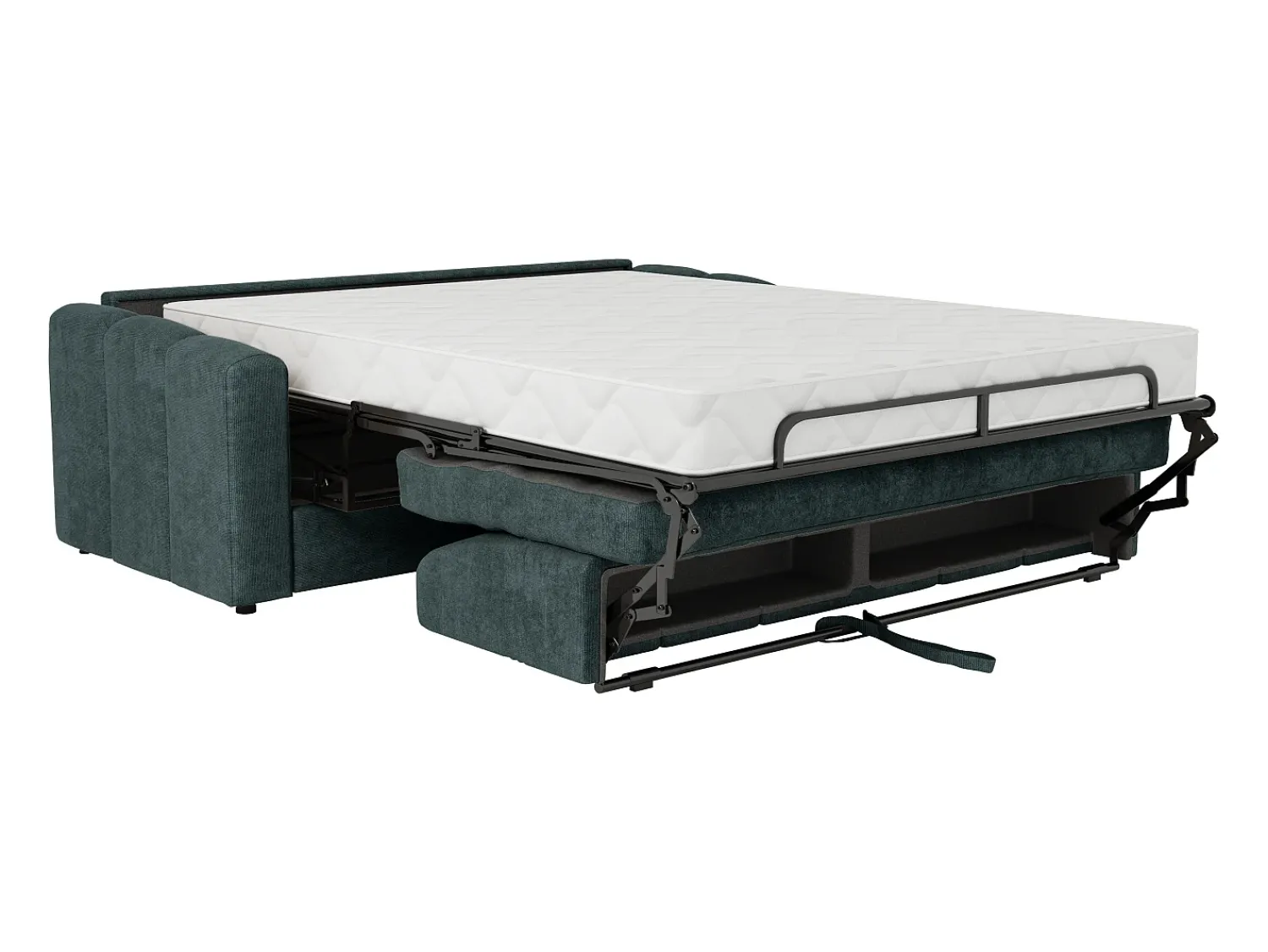 Vente-unique Sofá 4 lugares convertível abertura rápida tecido texturizado azul pato 160 cm Colchão 22 cm DARIELO^ Sofá