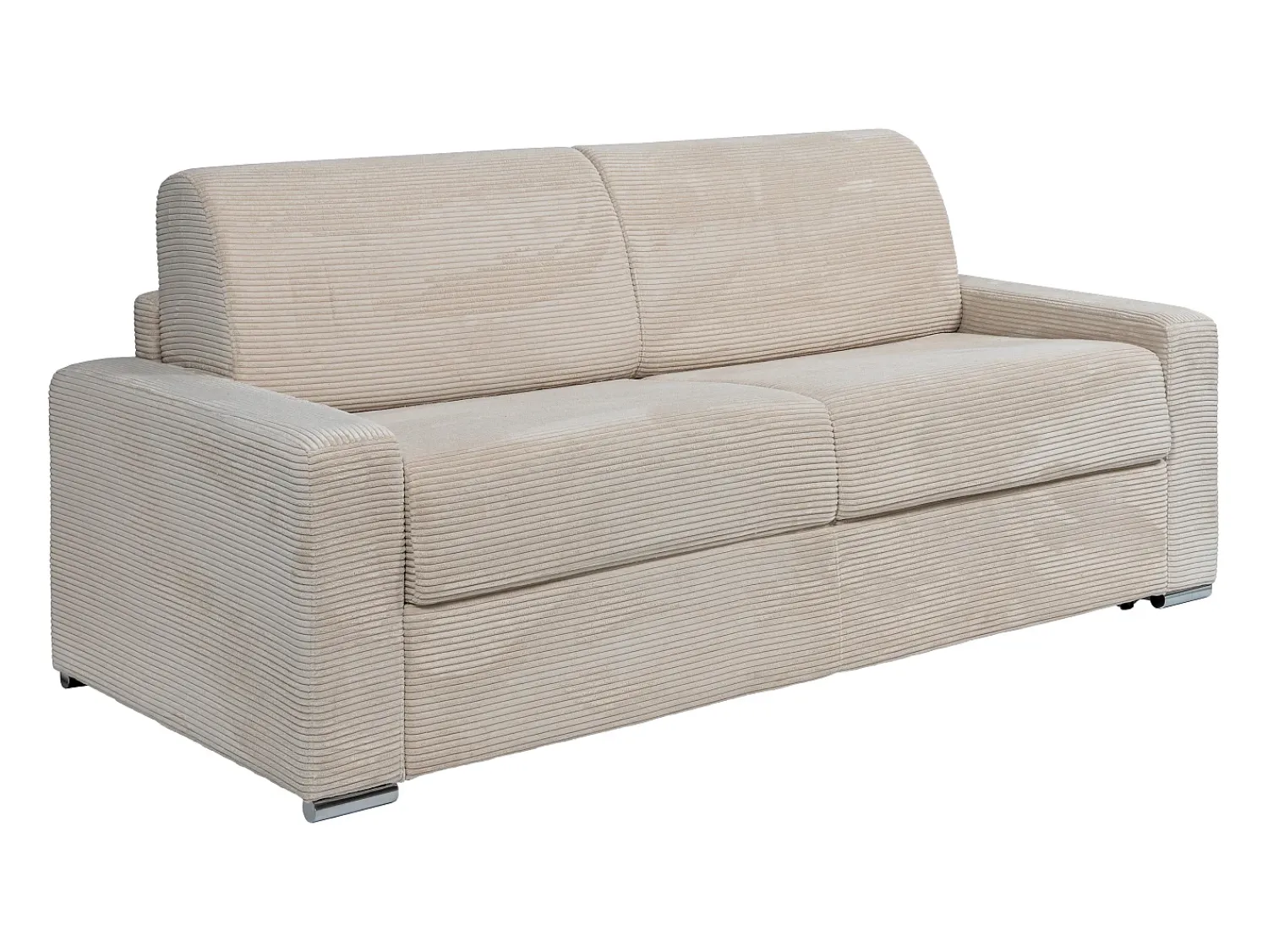 Clearance Vente-unique Sofá 4 lugares convertível abertura rápida veludo canelado 160 cm e 14 cm CALITO Bege