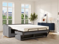 Sale Vente-unique Sofá 4 lugares convertível abertura rápida em tecido texturizado 160 cm Colchão 22 cm DARIELO Cinzento