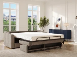 Sofá|Vente-unique Sofá 3 lugares convertível abertura rápida tecido ripas largas 140 cm Colchão 18 cm DARIELO Taupe