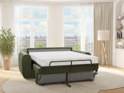 Vente-unique Sofá 3 lugares convertível abertura rápida tecido , cama 140cm e colchão 22cm BOLIPO Verde