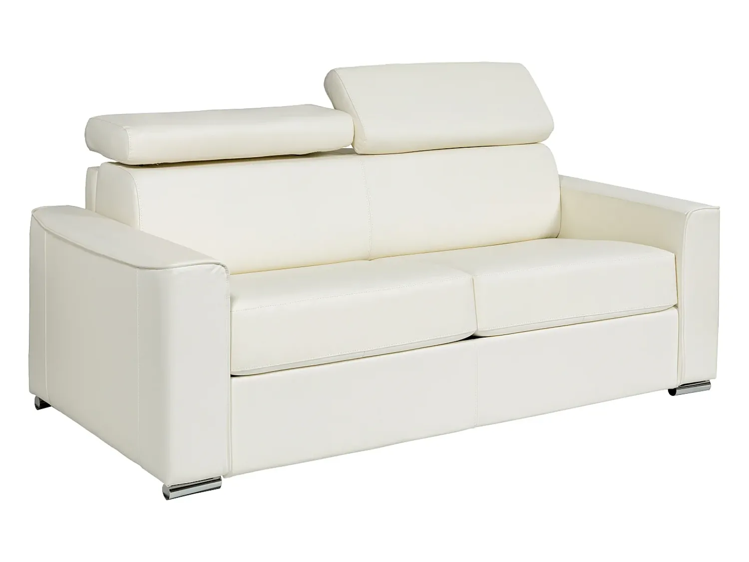 Sofá|Vente-unique Sofá 3 lugares convertível abertura rápida pele branca, cama 140 cm e colchão 18 cm VIZIR Branco