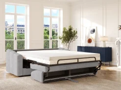 Sofá|Vente-unique Sofá 3 lugares convertível abertura rápida tecido texturizado 140 cm Colchão 22 cm DARIELO Cinzento claro