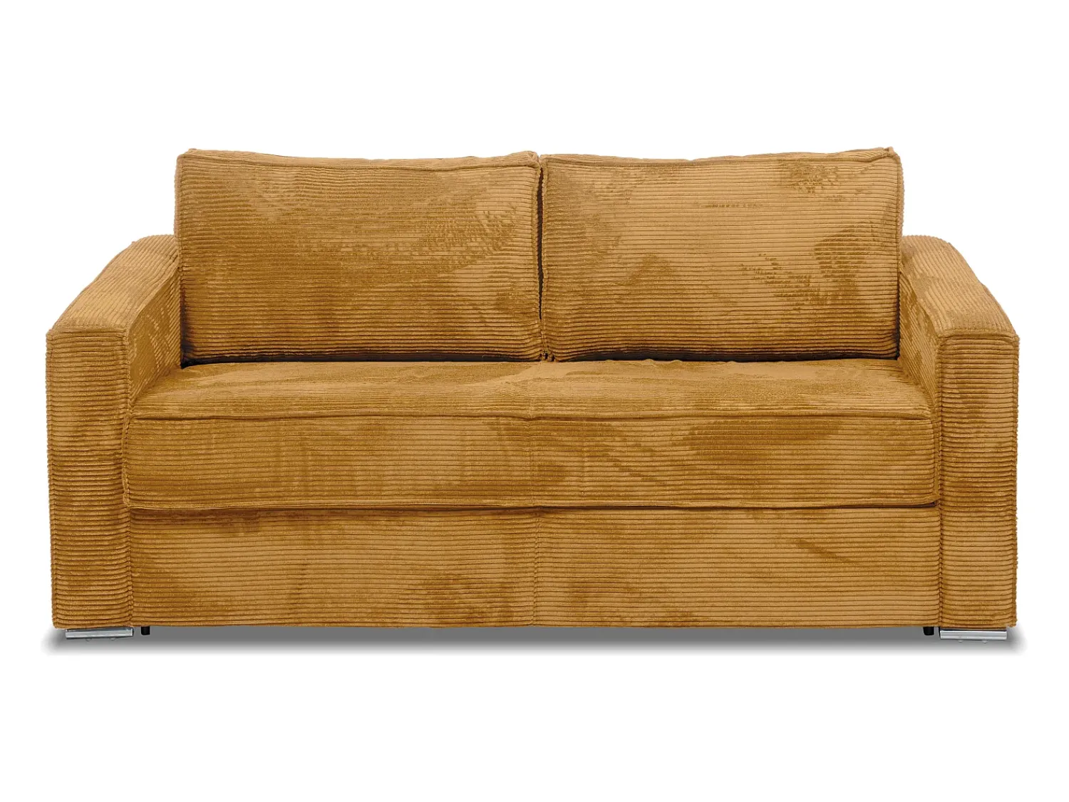 Sofá|Vente-unique Sofá 4 lugares convertível abertura rápida veludo canelado 160 cm e 14 cm Amarelo mostarda