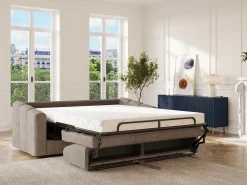Vente-unique Sofá 4 lugares convertível abertura rápida tecido ripas largas 160 cm Colchão 14 cm DARIELO^ Sofá
