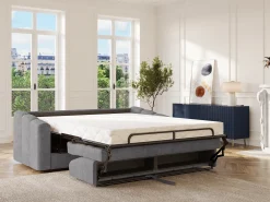 Outlet Vente-unique Sofá 4 lugares convertível abertura rápida tecido ripas largas 160 cm Colchão 18 cm DARIELO Cinzento