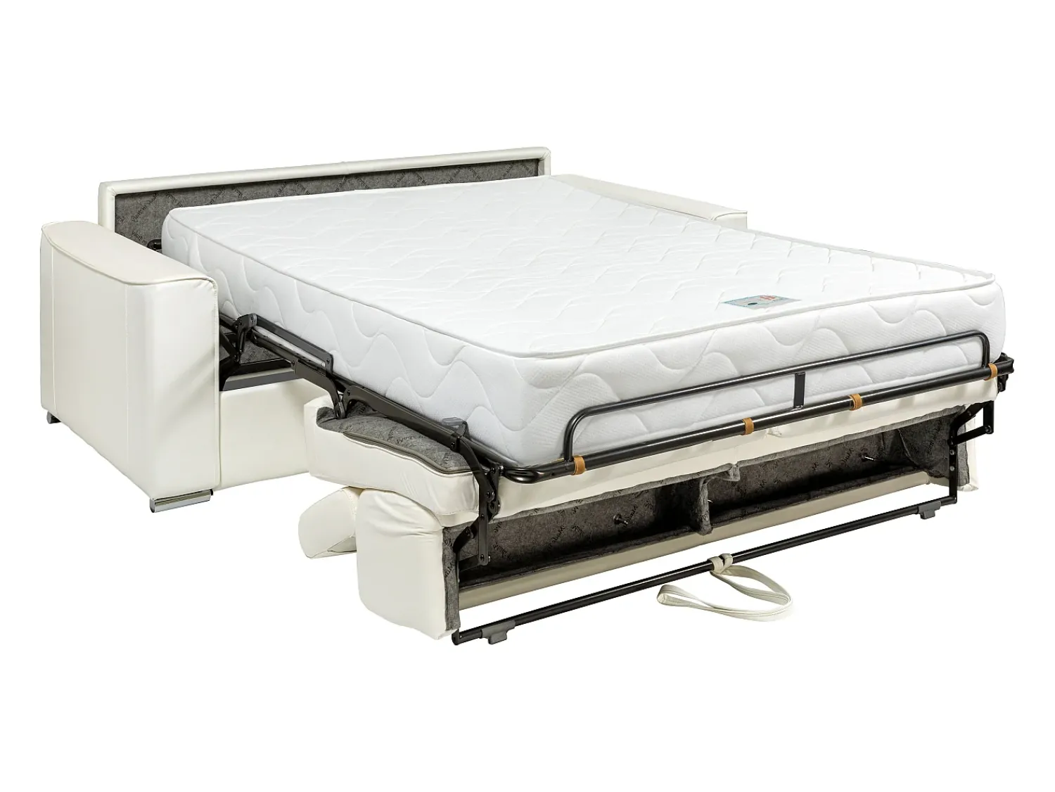 Sofá|Vente-unique Sofá 3 lugares convertível abertura rápida pele branca, cama 140 cm e colchão 22 cm VIZIR Branco