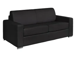 Sofá*Vente-unique Sofá 3 lugares convertível abertura rápida pele preta, cama 140 cm e colchão 14 cm CALITO Preto