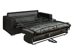 Sofá*Vente-unique Sofá 3 lugares convertível abertura rápida pele preta, cama 140 cm e colchão 14 cm CALITO Preto