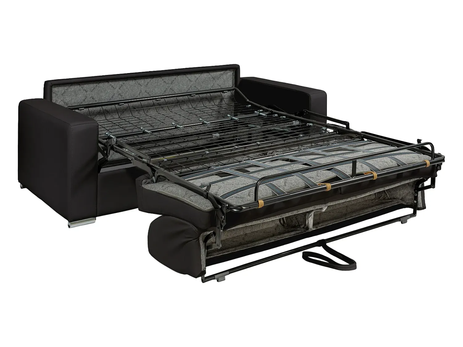 Sofá*Vente-unique Sofá 3 lugares convertível abertura rápida pele preta, cama 140 cm e colchão 14 cm CALITO Preto