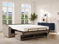 Sofá|Vente-unique Sofá 4 lugares convertível abertura rápida tecido ripas largas 160 cm Colchão 22 cm DARIELO Taupe