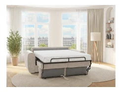 Sofá*Vente-unique Sofá 4 lugares convertível abertura rápida tecido , cama 160 cm e colchão 14 cm BOLIPO Bege