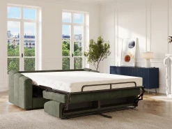 Sofá*Vente-unique Sofá 4 lugares convertível abertura rápida tecido texturizado verde 160 cm Colchão 22 cm DARIELO Caqui