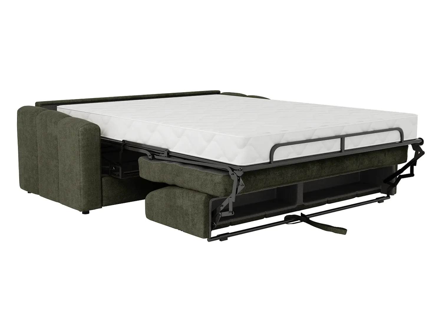 Sofá*Vente-unique Sofá 4 lugares convertível abertura rápida tecido texturizado verde 160 cm Colchão 22 cm DARIELO Caqui