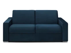Sofá*Vente-unique Sofá 3 lugares convertível de abertura rápida em veludo azul - Colchão de 16 cm - CALITO Azul escuro