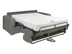 Clearance Vente-unique Sofá 3 lugares convertível de abertura rápida em pele sintética - Cinza - CALITO Cinzento