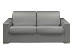 Sofá*Vente-unique Sofá 3 lugares convertível de abertura rápida em pele sintética cinza com colchão de 18 cm - CALITO Cinzento