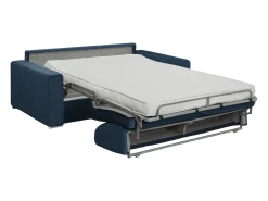 Vente-unique Sofá 3 lugares convertível de abertura rápida em veludo azul - Colchão de 14 cm - CALITO^ Sofá