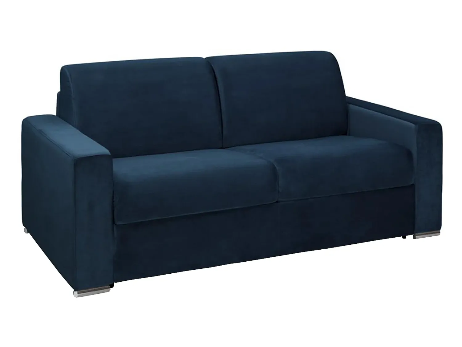 Vente-unique Sofá 3 lugares convertível de abertura rápida em veludo azul - Colchão de 14 cm - CALITO^ Sofá
