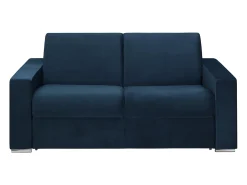 Vente-unique Sofá 2 lugares convertível de abertura rápida em veludo azul - Colchão de 14 cm - CALITO^ Sofá