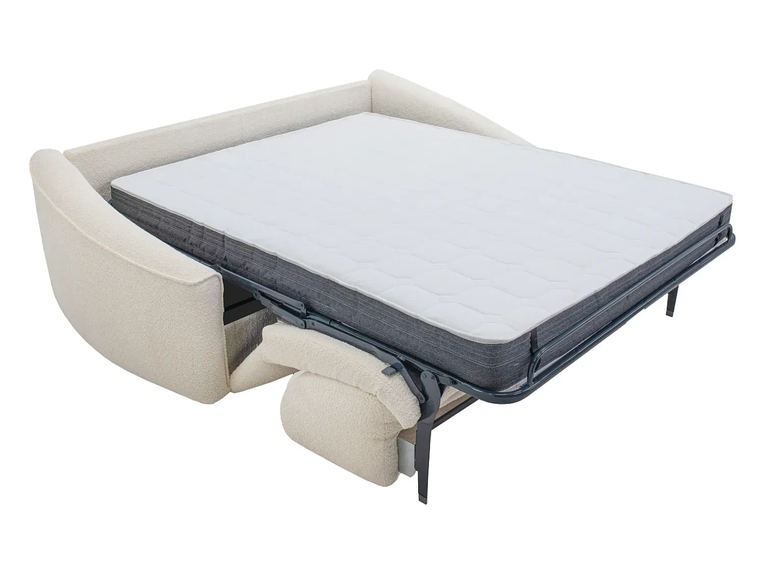 Sofá*Vente-unique Sofá 4 lugares convertível expresso em tecido bouclé - Colchão 16 cm ASUFA Branco