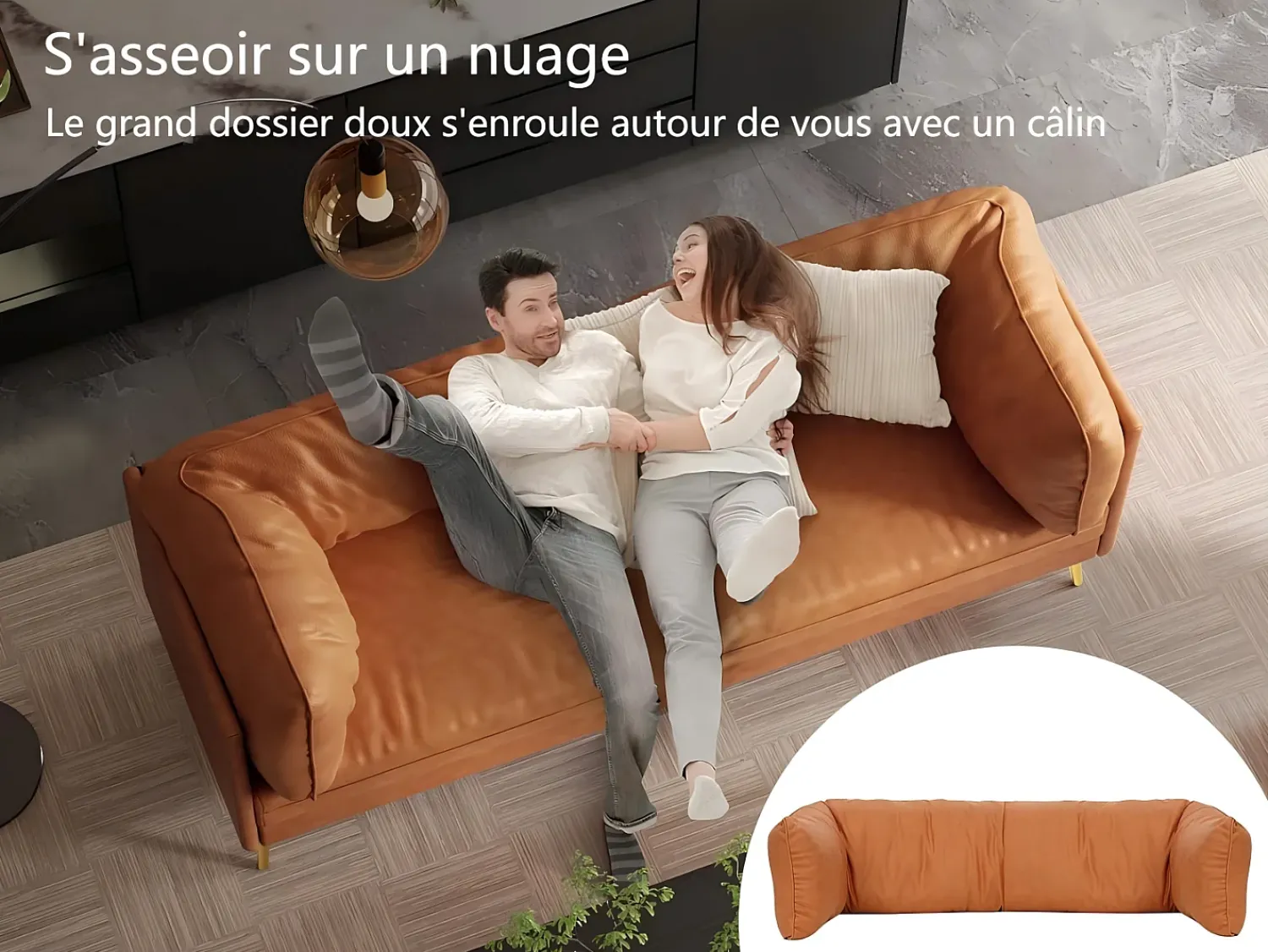 New DripeX Sofá 2/3 lugares em couro sintético, com almofadas de assento profundas e confortáveis de 56 cm, 185x76x90 cm, laranja Cor de laranja