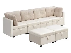 Sofá*ModernLuxe Sofá 6 lugares em forma de U - con armazenamento - conversível multifuncional - veludo + veludo canelado - Bege