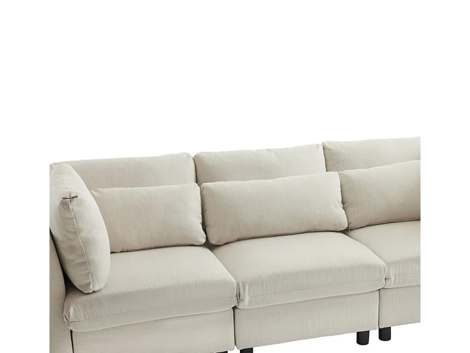 Sofá|DripeX Sofá 3 lugares em tecido de linho, com puff, 3 almofadas lombares e 2 almofadas, 220x83x81cm, Bege