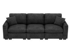 Sofá|ModernLuxe Sofá 3 lugares moderno - con almofadas e mesa dobrável - inclui portas USB e porta-copos - tecido de chenille - cinza Cinzento