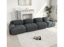Sofá* Sofá 4 Lugares Modular de Veludo Cannelado - com 4 Almofadas - 388x103x75cm - Cinza Cinzento