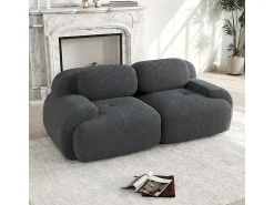 Hot DripeX Sofá 2 Lugares Modular de Veludo Cannelado - com 2 Almofadas - 208x103x75cm - Cinza Cinzento