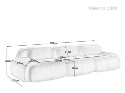 Sofá* Sofá 3 Lugares Modular de Veludo Cannelado - com 3 Almofadas - 298x103x75cm - Verde
