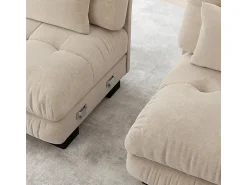 DripeX Sofá angular 4 lugares em tecido Chenille, com 6 almofadas, puff removível, combinação DIY, 406x145x81cm, Cinza Cinzento