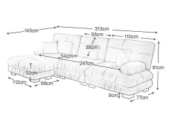 Sofá*DripeX Sofá angular 3 lugares em tecido Chenille, com 5 almofadas, puff removível, combinação DIY, 313x145x81cm, Bege