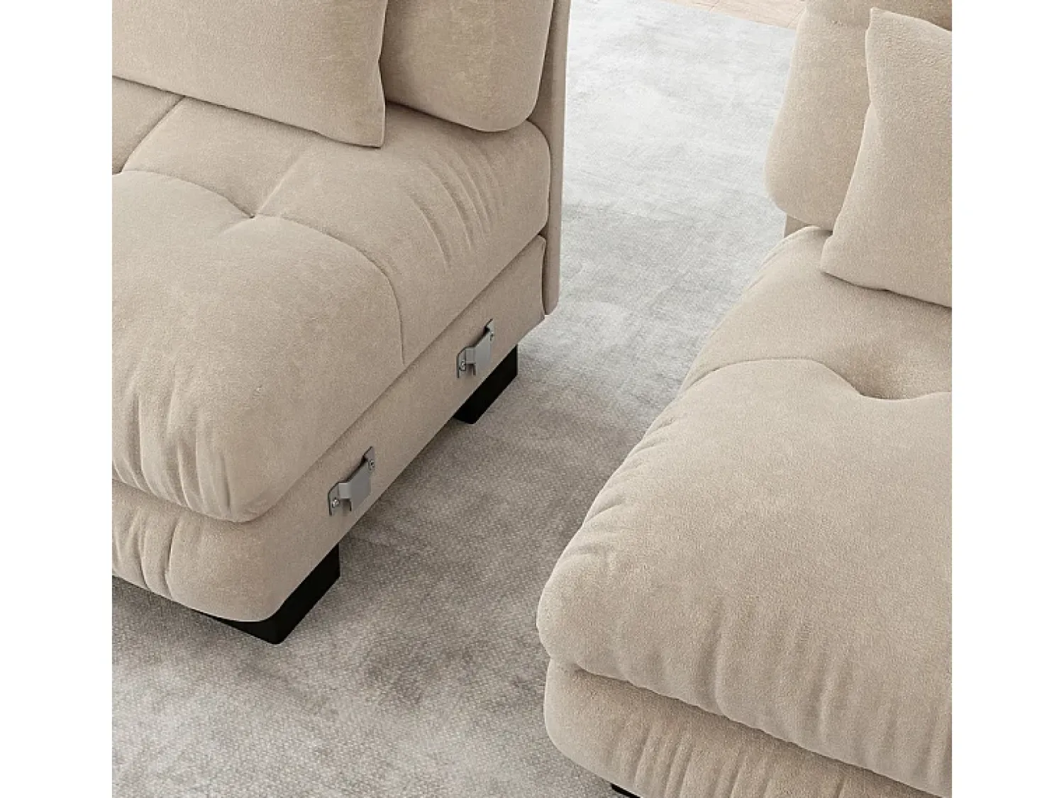 Sofá*DripeX Sofá angular 3 lugares em tecido Chenille, com 5 almofadas, puff removível, combinação DIY, 313x145x81cm, Bege