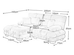 Sofá|DripeX Sofá angular 2 lugares em tecido Chenille, com 4 almofadas, puff removível, combinação DIY, 220x145x81cm, Rosa