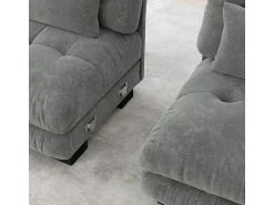 DripeX Sofá angular 3 lugares em tecido Chenille, com 5 almofadas, puff removível, combinação DIY, 313x145x81cm, Cinza^ Sofá