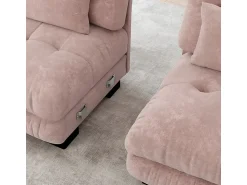 Sofá*DripeX Sofá angular 3 lugares em tecido Chenille, com 5 almofadas, puff removível, combinação DIY, 313x145x81cm, Rosa