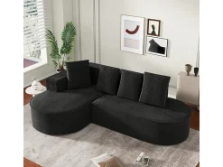 Sofá|DripeX Sofá angular esquerdo de Veludo de canelura larga com 4 almofadas - 265x67x40,5cm - Preto