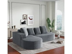 DripeX Sofá angular esquerdo de Veludo de canelura larga com 4 almofadas - 265x67x40,5cm - Cinza Cinzento