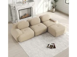 Sale DripeX Sofá angular modular 3 lugares - de Veludo cotelê - com 3 almofadas e puff - 298x178x75cm - Bege