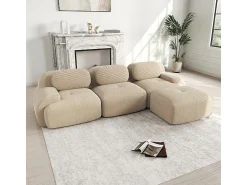 Sale DripeX Sofá angular modular 3 lugares - de Veludo cotelê - com 3 almofadas e puff - 298x178x75cm - Bege