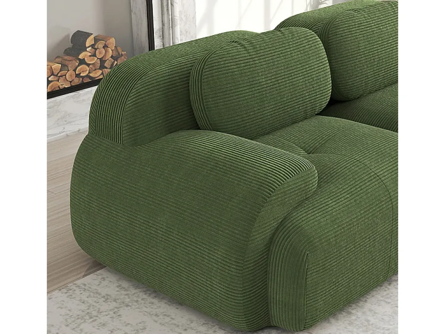 Sofá*DripeX Sofá angular modular 4 lugares - de Veludo cotelê - com 4 almofadas e puff - 388x178x75cm - Verde