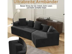 Sofá*DripeX Sofá angular reto modular 307cm - de Veludo de canelura larga - 3 lugares - com 5 almofadas - Preto