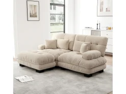 Sofá de 2 lugares - Sofá de canto com 2 almofadas lombares e 2 almofadas decorativas - apoios de braços e apoio para os pés - chenille^ Sofá